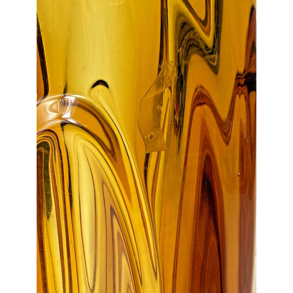 SKLO Vase Amber Yellow Glass Bullet Lens 8"H Czech 60s Mid Mod MCM Hand Blown - Picture 10 of 15